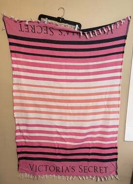 Vintage 2017 Victoria's Secret Pink Striped Tassel Beach Towel